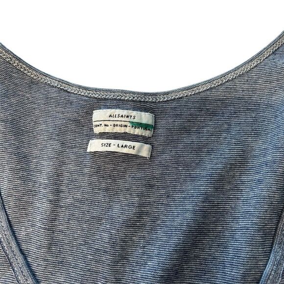 All Saints Women’s L‎ Racerback Tank Top Blue Stripe 100% Cotton Basic Fisherman - Picture 2 of 8